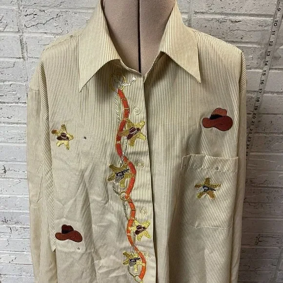 Fabrizio Vintage Embroidered Western Button Up Long Sleeve Shirt Large - Picture 1 of 12